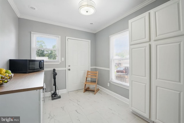 1615 Webster St NE, Washington, DC 20017 - office area featuring light marble finish flooring, baseboards, and ornamental molding