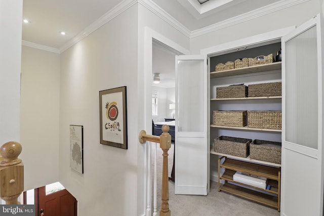 1367 Cedar Ave, Annapolis, MD 21403 - corridor with an upstairs landing, ornamental molding, and recessed lighting