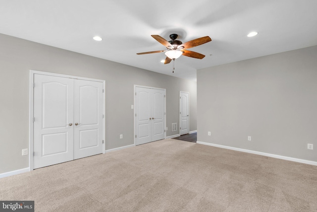 9778 Peace Springs Rdg, Laurel, MD 20723 - unfurnished bedroom with multiple closets, carpet, recessed lighting, and ceiling fan
