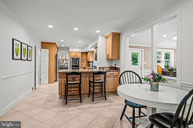 363 Colket Ln, Wayne, PA 19087 - dining space featuring crown molding, light tile patterned floors, and recessed lighting