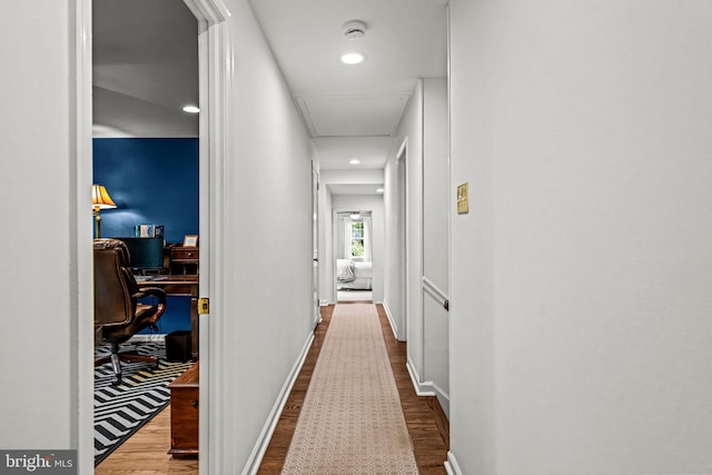 363 Colket Ln, Wayne, PA 19087 - corridor with wood finished floors, a desk, baseboards, and recessed lighting