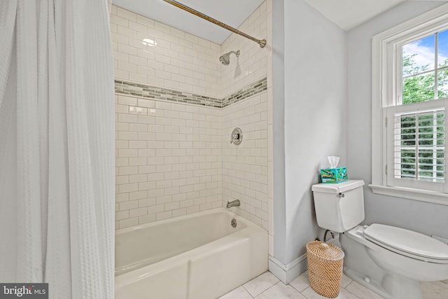 363 Colket Ln, Wayne, PA 19087 - full bathroom featuring shower / bath combo, tile patterned floors, toilet, and baseboards