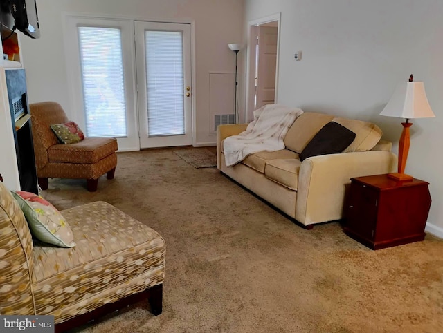 6527 Grange Ln Unit 202, Alexandria, VA 22315 - carpeted living area featuring a fireplace and baseboards