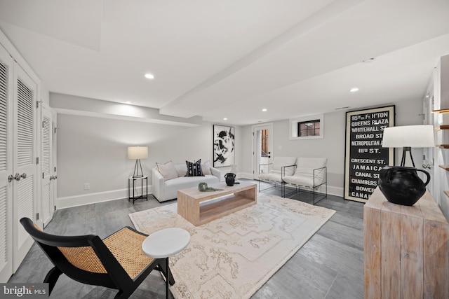 5376 28th St NW, Washington, DC 20015 - living room featuring baseboards, wood finished floors, and recessed lighting