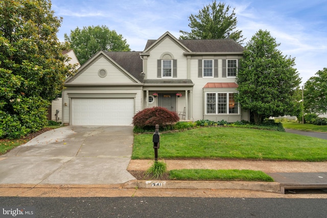 9341 Amaryllis Ave, Manassas, VA 20110 - traditional-style house with a garage, a front lawn, concrete driveway, and roof with shingles