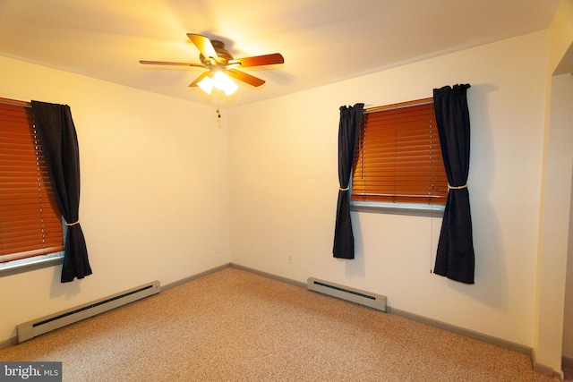 503 Deer Run Rd, Lititz, PA 17543 - unfurnished room featuring baseboard heating, a baseboard radiator, carpet flooring, a ceiling fan, and baseboards