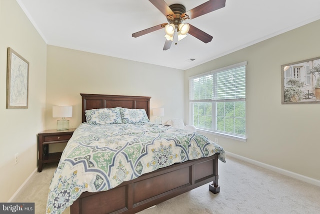 35871 Devon Park Sq, Round Hill, VA 20141 - bedroom with baseboards, light carpet, ceiling fan, and crown molding