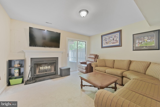 35871 Devon Park Sq, Round Hill, VA 20141 - living area featuring a fireplace with flush hearth and carpet floors