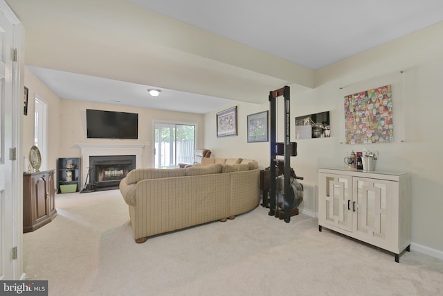 35871 Devon Park Sq, Round Hill, VA 20141 - living area with carpet flooring, a fireplace with flush hearth, and baseboards