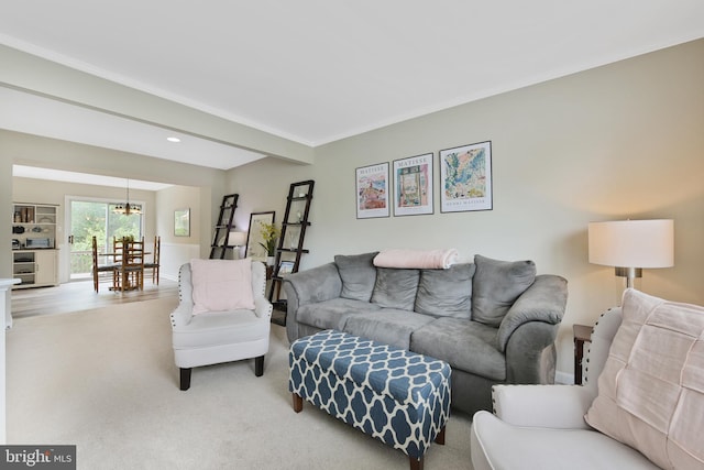 35871 Devon Park Sq, Round Hill, VA 20141 - living area featuring light colored carpet, a chandelier, and recessed lighting