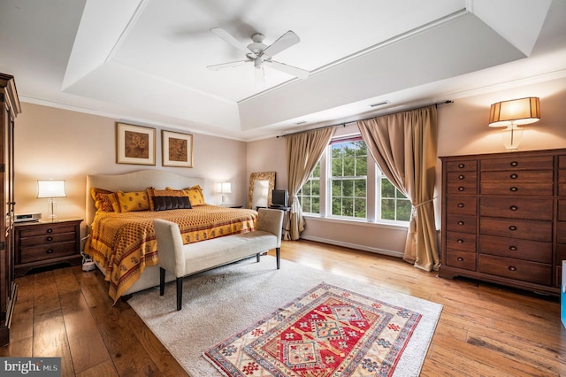 41 Musket Ct, West Chester, PA 19382 - bedroom with a raised ceiling, hardwood / wood-style floors, ornamental molding, and a ceiling fan