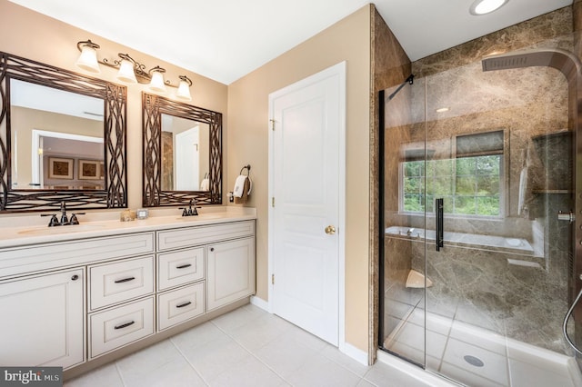 41 Musket Ct, West Chester, PA 19382 - bathroom with double vanity, tile patterned floors, a stall shower, and baseboards