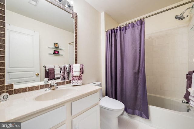 41 Musket Ct, West Chester, PA 19382 - bathroom featuring toilet, vanity, shower / bath combination with curtain, and tile patterned flooring