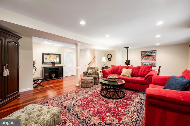 41 Musket Ct, West Chester, PA 19382 - living room with wood finished floors, recessed lighting, baseboards, and stairs