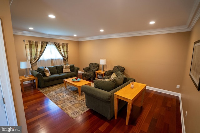 5280 Ten Oaks Rd, Clarksville, MD 21029 - living room featuring wood finished floors, ornamental molding, and recessed lighting