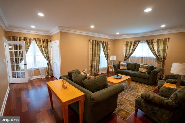 5280 Ten Oaks Rd, Clarksville, MD 21029 - living area featuring plenty of natural light, recessed lighting, wood finished floors, and crown molding