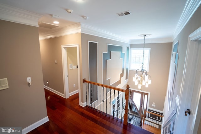 5280 Ten Oaks Rd, Clarksville, MD 21029 - hall with an upstairs landing, a chandelier, crown molding, and wood finished floors