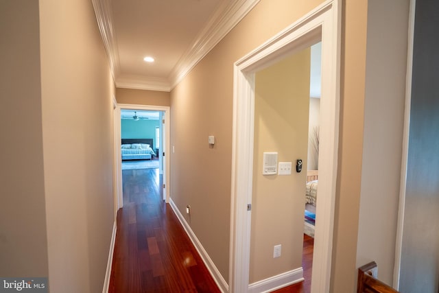 5280 Ten Oaks Rd, Clarksville, MD 21029 - corridor with ornamental molding and dark wood-type flooring