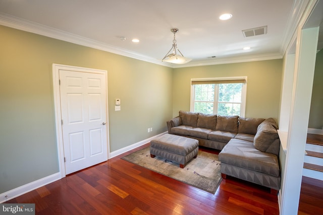 5280 Ten Oaks Rd, Clarksville, MD 21029 - living room featuring wood finished floors, crown molding, and recessed lighting