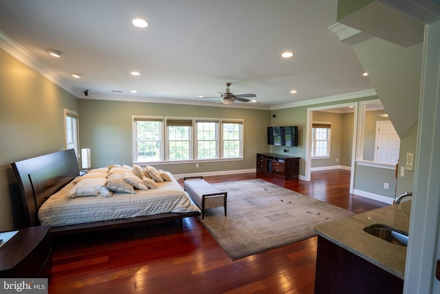 5280 Ten Oaks Rd, Clarksville, MD 21029 - bedroom featuring ornamental molding, dark wood finished floors, and recessed lighting