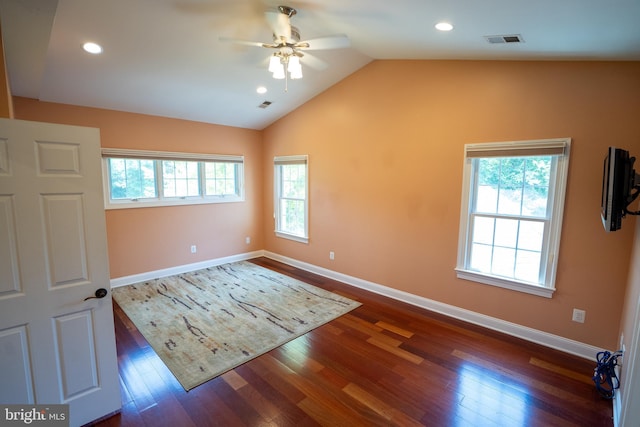 5280 Ten Oaks Rd, Clarksville, MD 21029 - spare room with ceiling fan, dark wood-style floors, lofted ceiling, and recessed lighting