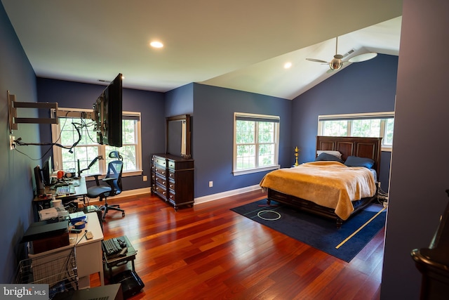 5280 Ten Oaks Rd, Clarksville, MD 21029 - bedroom featuring wood finished floors, multiple windows, lofted ceiling, recessed lighting, and a ceiling fan