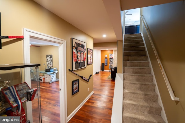5280 Ten Oaks Rd, Clarksville, MD 21029 - staircase featuring wood finished floors and recessed lighting