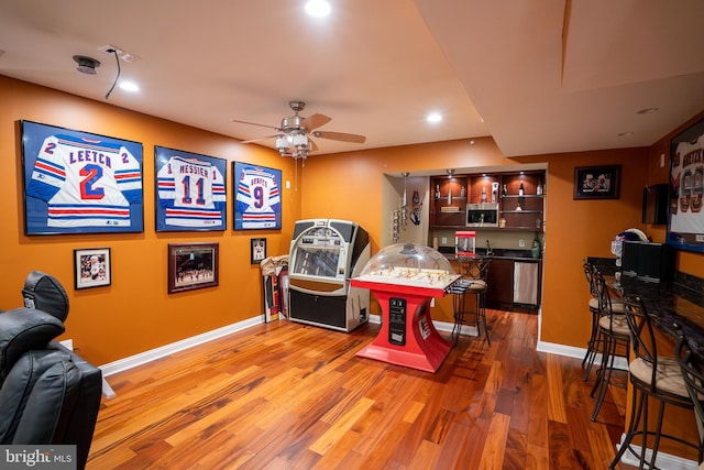 5280 Ten Oaks Rd, Clarksville, MD 21029 - game room with wood finished floors, recessed lighting, and ceiling fan
