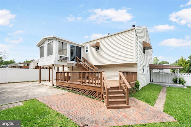 15 Charleswood Ct, Baltimore, MD 21207 - rear view of house featuring stairs, a sunroom, a deck, and a patio