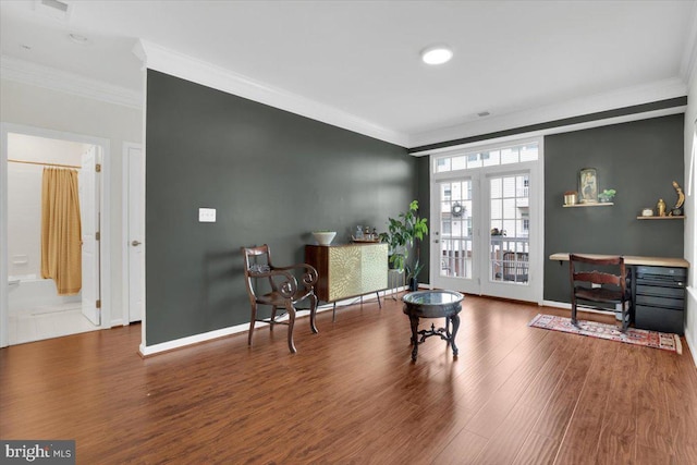 21668 Pattyjean Ter Unit 0, Ashburn, VA 20147 - sitting room featuring ornamental molding, wood finished floors, and baseboards