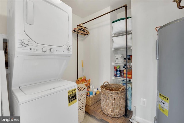21668 Pattyjean Ter Unit 0, Ashburn, VA 20147 - washroom featuring stacked washer and clothes dryer and electric water heater