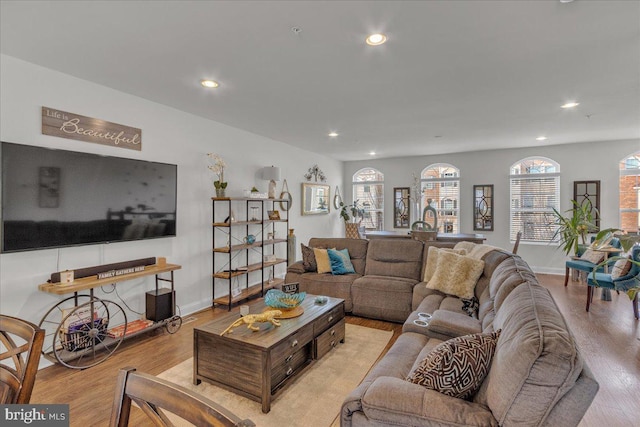 3820 Pentland Hills Dr, Upper Marlboro, MD 20774 - living room featuring recessed lighting, light wood-type flooring, and baseboards