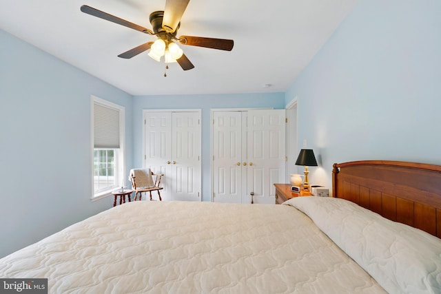 201 Pondview Ct, Chestertown, MD 21620 - bedroom featuring multiple closets and ceiling fan