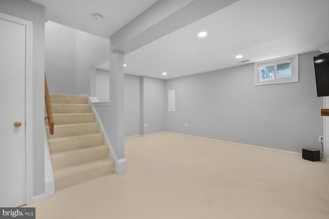 308 Curry Ford Ln, Gaithersburg, MD 20878 - basement with carpet floors, recessed lighting, and stairs