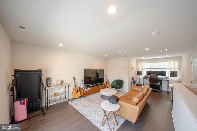 301 Star Tavern Ln, West Chester, PA 19382 - living room with a desk, wood finished floors, attic access, and recessed lighting