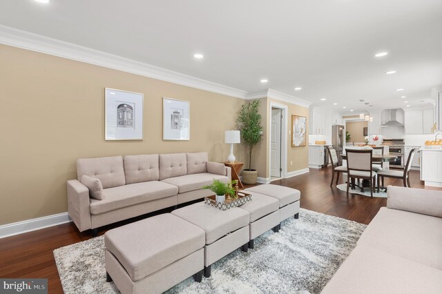 2006 Par Dr, Doylestown, PA 18901 - living area with crown molding, baseboards, recessed lighting, and dark wood-type flooring