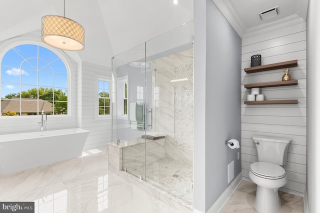 2006 Par Dr, Doylestown, PA 18901 - full bath with marble finish flooring, crown molding, a soaking tub, a shower stall, and toilet