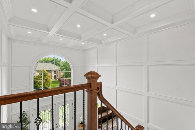 2006 Par Dr, Doylestown, PA 18901 - hall featuring a decorative wall, recessed lighting, and coffered ceiling