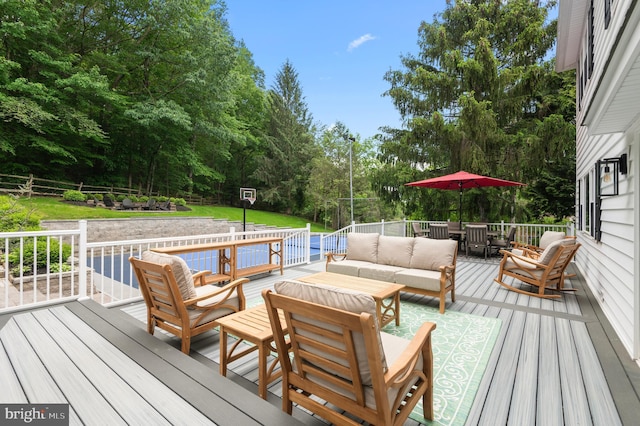 2006 Par Dr, Doylestown, PA 18901 - wooden deck with outdoor lounge area and view of scattered trees