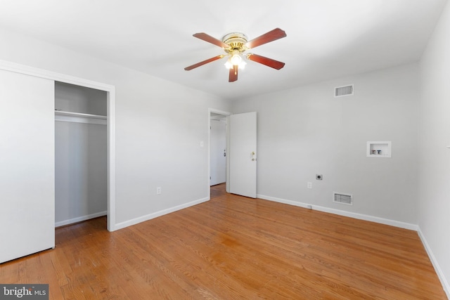 4503 Poppe Pl, Temple Hills, MD 20748 - unfurnished bedroom featuring baseboards, light wood finished floors, a closet, and a ceiling fan