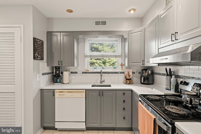 1019 Harbour, Palmyra, NJ 08065 - kitchen with dishwasher, gray cabinets, stainless steel range with electric stovetop, and under cabinet range hood