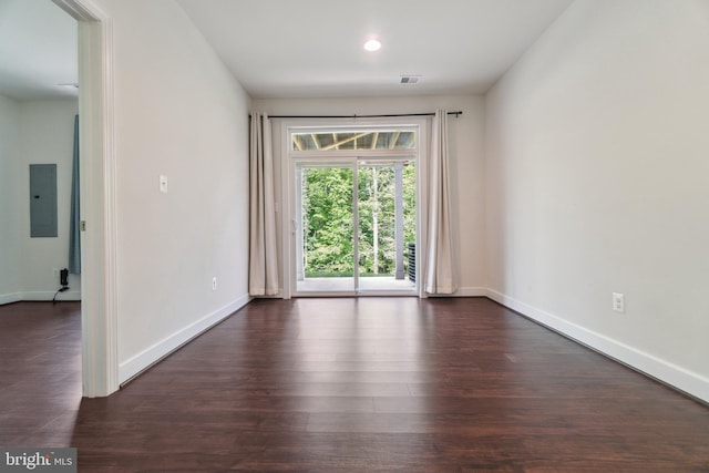 5163 Ridgeview Retreat Dr, Chantilly, VA 20151 - unfurnished room featuring electric panel, dark wood-style flooring, baseboards, and recessed lighting