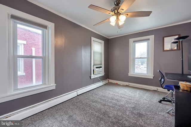 114 Walnut St, Columbia, PA 17512 - unfurnished office featuring baseboard heating, carpet, ornamental molding, baseboards, and cooling unit