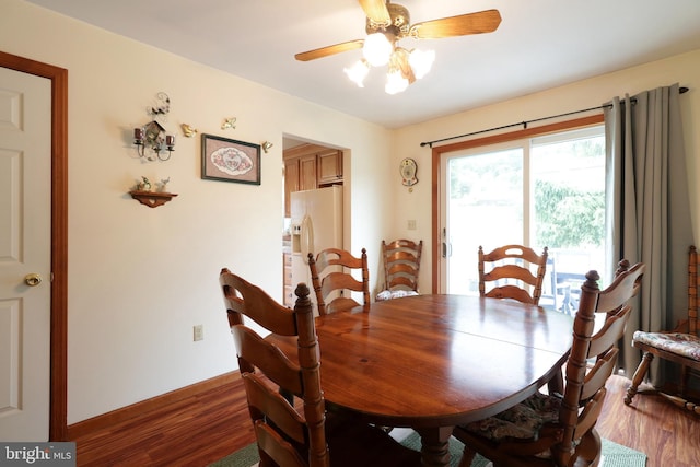 503 N Rachels Way, Aaronsburg, PA 16820 - dining space with a ceiling fan and dark wood finished floors