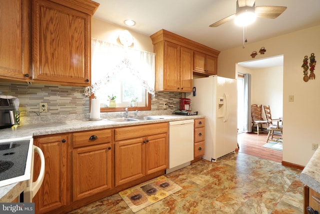 503 N Rachels Way, Aaronsburg, PA 16820 - kitchen with white appliances, plenty of natural light, tasteful backsplash, and a ceiling fan