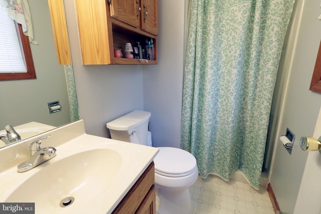 503 N Rachels Way, Aaronsburg, PA 16820 - bathroom featuring toilet, tile patterned floors, vanity, and a shower with shower curtain