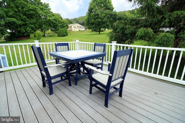 503 N Rachels Way, Aaronsburg, PA 16820 - wooden terrace featuring outdoor dining area and a yard