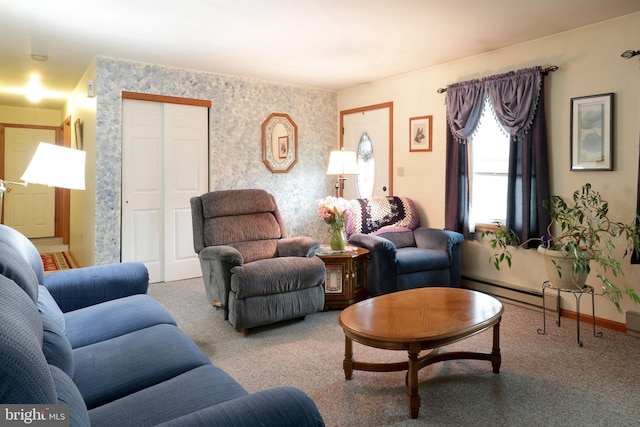 503 N Rachels Way, Aaronsburg, PA 16820 - living area with carpet flooring, baseboards, and wallpapered walls