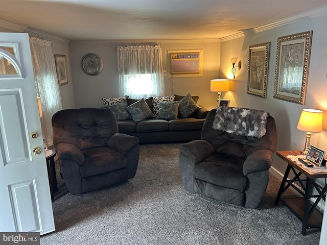 117 W Waverly St S, Browns Mills, NJ 8015 - carpeted living room featuring crown molding and an AC wall unit