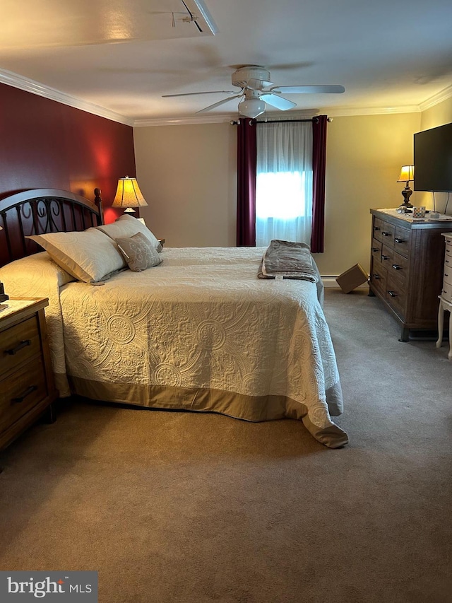 117 W Waverly St S, Browns Mills, NJ 8015 - bedroom featuring carpet floors, ornamental molding, and ceiling fan